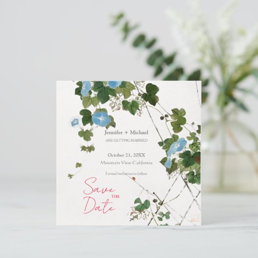 Trouw Huwelijk Minimalistische Calligrafie Bloemst Aankondiging (Staand voorkant)