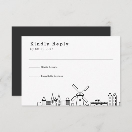 Trouw in Amsterdam | Gestileerde Skyline RSVP (Voorkant / Achterkant)
