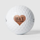 Trouw Initiaal Monogram Datum Koper Hart Golfballen (Voorkant)