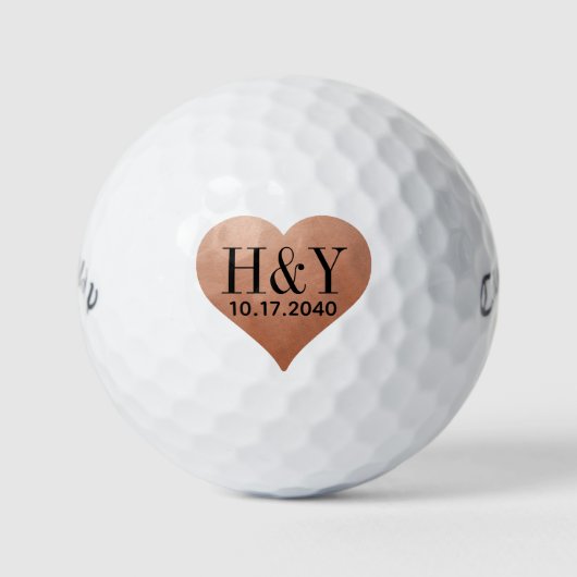 Trouw Initiële Monogram Datum Koper Hart Golfballen (Voorkant)