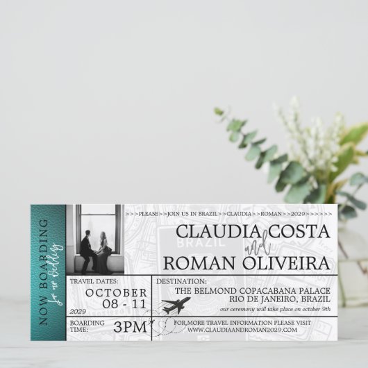 Trouw Instapkaart Uitnodiging Teal Brazilië (Staand voorkant)