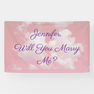 Trouw je met me? Roze lucht wolken, naam & tekst Spandoek