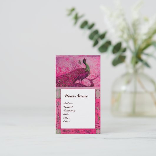 TROUW LIEFDE PAUWEN MONOGRAM Roze Fuchsia Wit Visitekaartje (Staand voorkant)