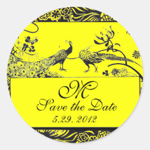 TROUW LIEFDE VOGELS INITIALEN zwart en wit geel Ronde Sticker