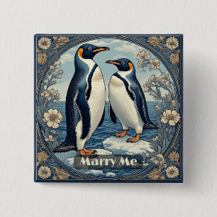 Trouw Me Pinguïn Ijs Vogel Sneeuw Gletsjer Winter Vierkante Button 5,1 Cm
