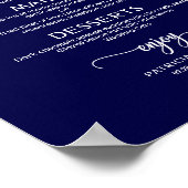 Trouw Menu Bord Chic Calligrafie Marineblauw Poster (Hoek)