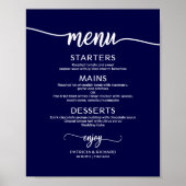 Trouw Menu Bord Chic Calligrafie Marineblauw Poster (Voorkant)