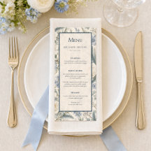 Trouw Menu Kaart | Blauwe Ivoren Winter Bloemen