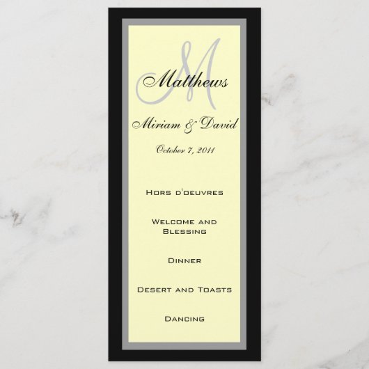 Trouw Menu Kaarten Monogram Crème Zwart (Voorkant)