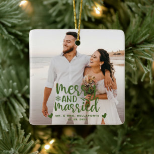Trouw Merry and Married Kerst Foto Keramiek  Keramisch Ornament