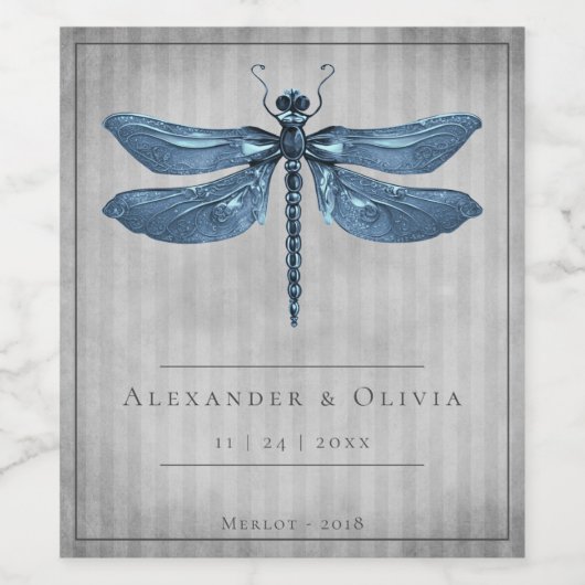 Trouw met Blauwe Juwelen Libel Wijn Etiket (Enkel label)