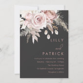 Trouw met Blush & Gray Stof Roze Bloemen Kaart (Voorkant)