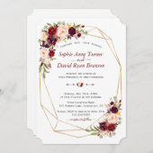 Trouw met Charm Burgundy Roze Bloem Gouden Lijst Kaart (Voorkant / Achterkant)