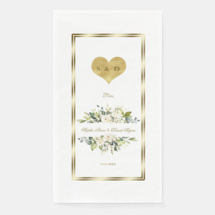 Trouw met Charm White Bloemen Gouden Monogram Servet