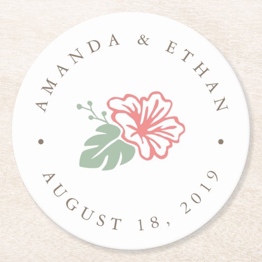 Trouw met Eiland Hibiscus Ronde Kartonnen Onderzetter (Voorkant)