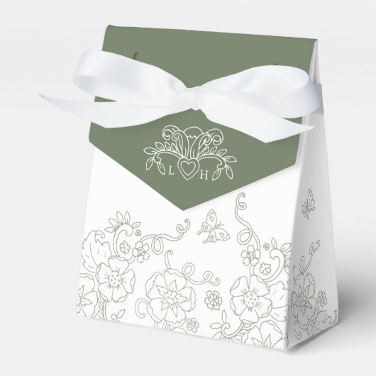 Trouw met Fleur de lis saliegroen en wit Bedankdoosjes (Voorkant Zijde)