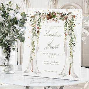 Trouw met glanzend gouden bloemstuk Chuppah luifel Kaart