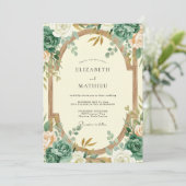 Trouw met groene eucalyptus en turkoois goud kaart (Staand voorkant)