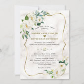 Trouw met Ivoor Witte Bloemen Roségoud Marmer Kaart (Voorkant)