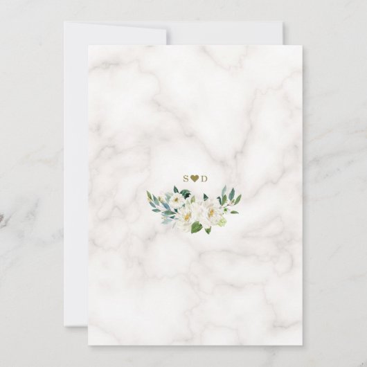 Trouw met Ivoor Witte Bloemen Roségoud Marmer Kaart (Achterkant)