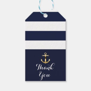 Trouw met marineblauw witte en gouden anker en sch cadeaulabel