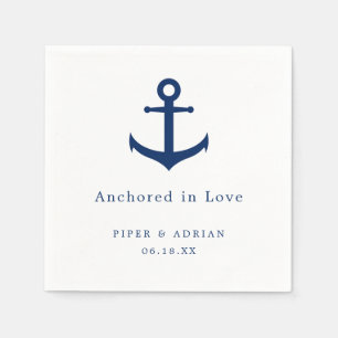 Trouw met maritiem anker in Navyblauw en Wit Servet