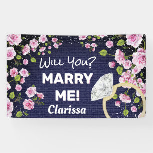 Trouw met me Diamond Floral Spandoek