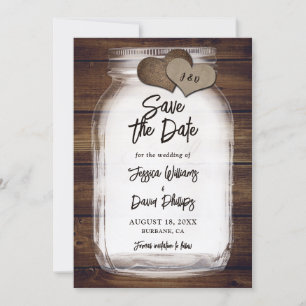 Trouw met monogram in jampot en jute hartjes save the date