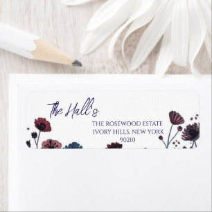Trouw met Moody Burgundy & Blauwe Bloemen Etiket