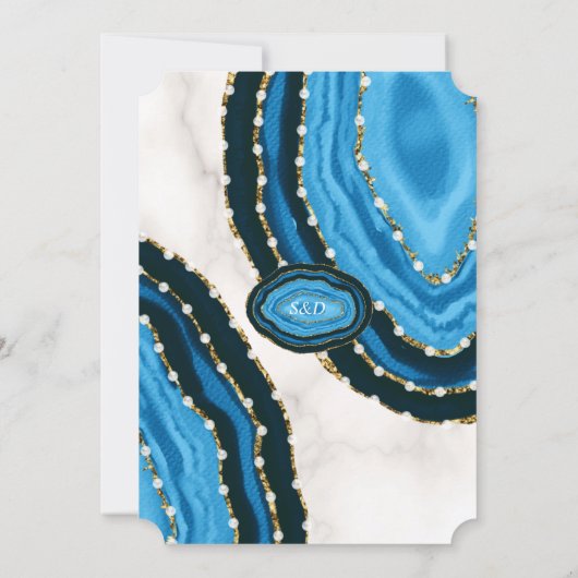 Trouw met Navy Blauwe Aquarel Agate Parels Kaart (Achterkant)