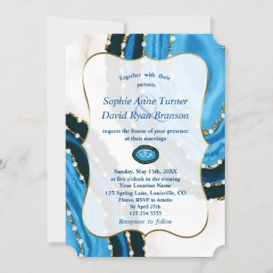 Trouw met Navy Blauwe Aquarel Agate Parels Kaart
