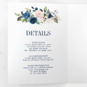 Trouw met Navy Blauwe Blush Roze Roos Boho Geometr Drieluik Aankondiging (Binnenzijde eerst)