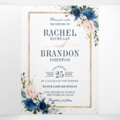 Trouw met Navy Blauwe Blush Roze Roos Boho Geometr Drieluik Aankondiging (Binnenkant midden)