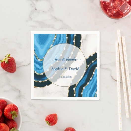 Trouw met Navy Blauwe Waterverf Agate Parels Servet (Insitu)