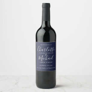 Trouw met Navy Blue handtekening script Wijn Etiket