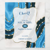 Trouw met Navy Blue Waterverf Agate Parels Wijn Etiket (Enkel label)