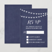 Trouw met Navy Summer String Lights RSVP Kaartje (Voorkant / Achterkant)