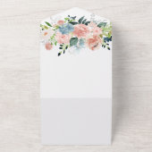 Trouw met Navyblauw en Blush Bloemen All In One Uitnodiging (Buitenkant)