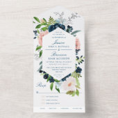 Trouw met Navyblauw en Blush Bloemen All In One Uitnodiging (Binnen)