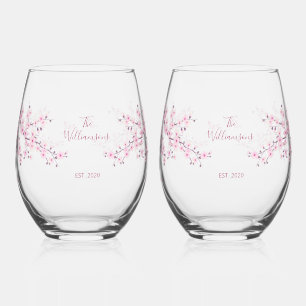 Trouw met roze bloesem van kersenbloesem wijnglas zonder voet