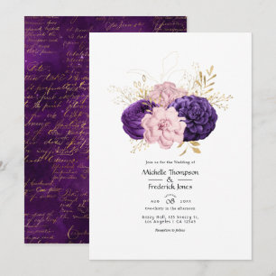 Trouw met roze en violette bloemen kaart