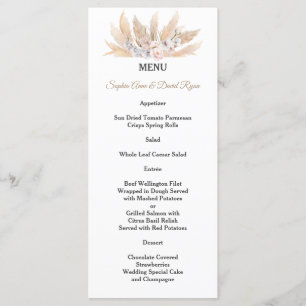 Trouw met Roze Rozen Witte Orchidee Pampas Gras Menu