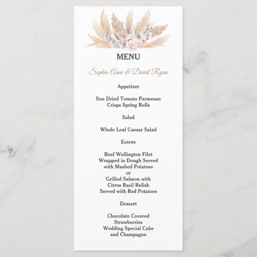 Trouw met Rozen, Witte Orchidee en Pampasgras Menu (Voorkant)