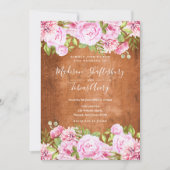 Trouw met rustieke groen en roze pioen kaart (Voorkant)