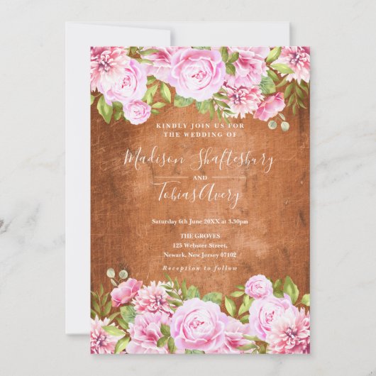 Trouw met rustieke groen en roze pioen kaart (Voorkant)