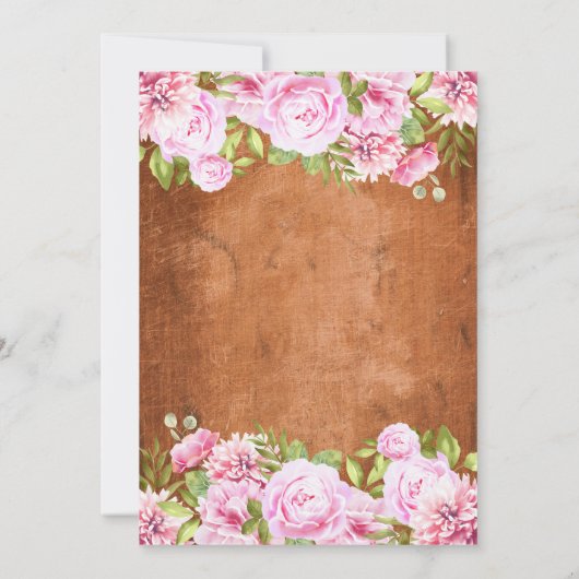 Trouw met rustieke groen en roze pioen kaart (Achterkant)