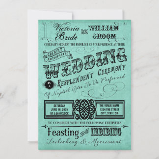 Trouw met Teal Blauwe Vintage Typografie Kaart