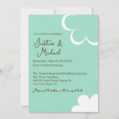 Trouw met Teal en Witte Retro Bloemen Kaart (Voorkant)