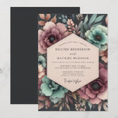 Trouw met Teal & Mauve Moody Bloom Kaart (Voorkant / Achterkant)
