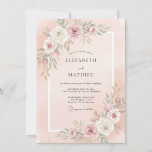 Trouw met tere botanische bloemen in roze gloed kaart